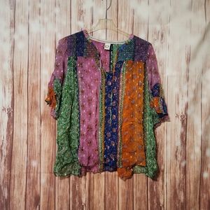 Anthropologie Akemi + Kin Size XL Patchwork Print Sheer Blouse Boho